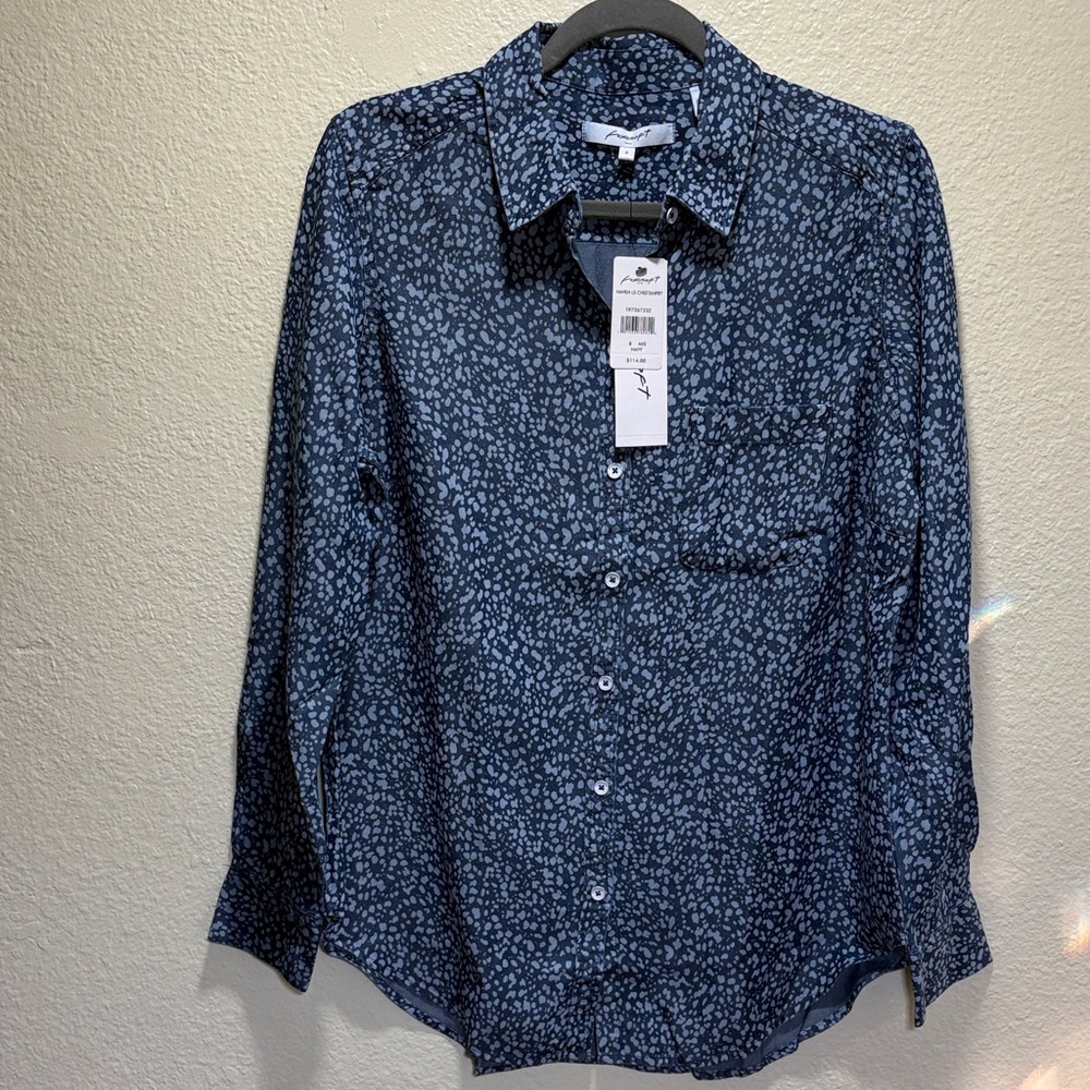 Foxcroft Navy Blue Printed Button-Down Shirt